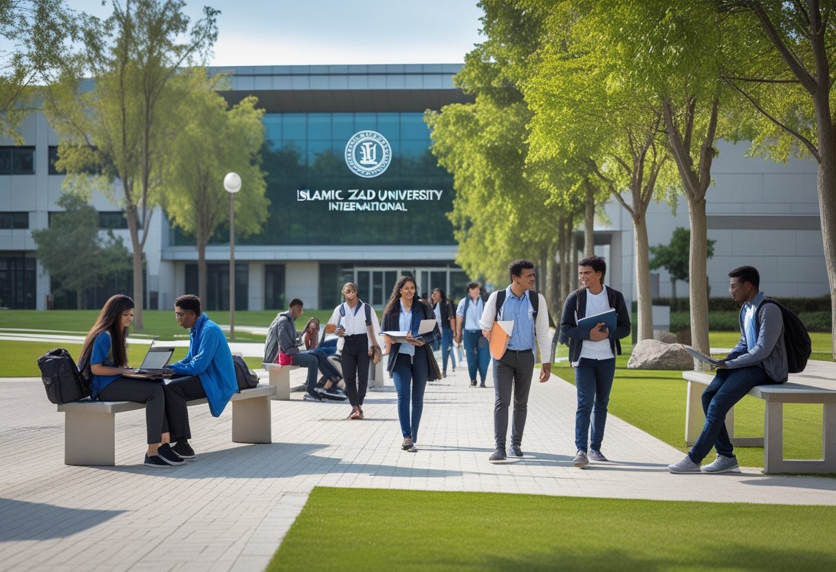 Fast Track Degrees | Students studying and collaborating outside a modern university building on a sunny day.